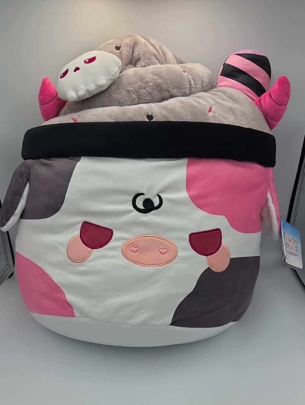 Plush goals Cuddle Barn Kawaii Fiend Mooshake Pink Gray Cow Plush NWTs 17"